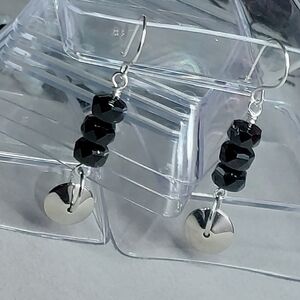 Black Crystals and Silver Accents Dangle Earrings